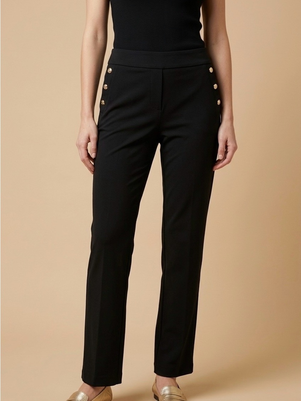 Anne Klein Black Trousers with Gold Button Accents